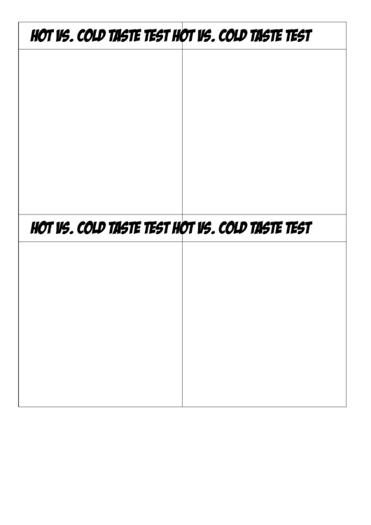 Blank Hot Vs. Cold Taste Test Biology Flashcard Template Printable pdf