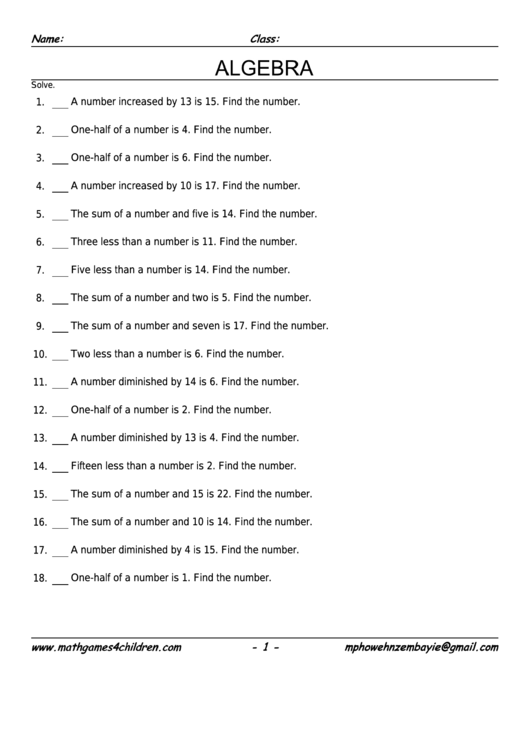 Number Problems Worksheet With Answer Key Printable pdf