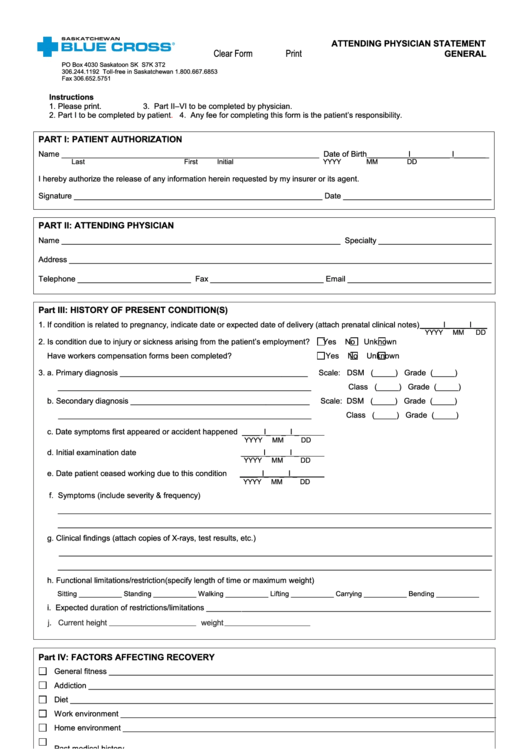 Fillable Bcbs Attending Physician Statement General Printable pdf