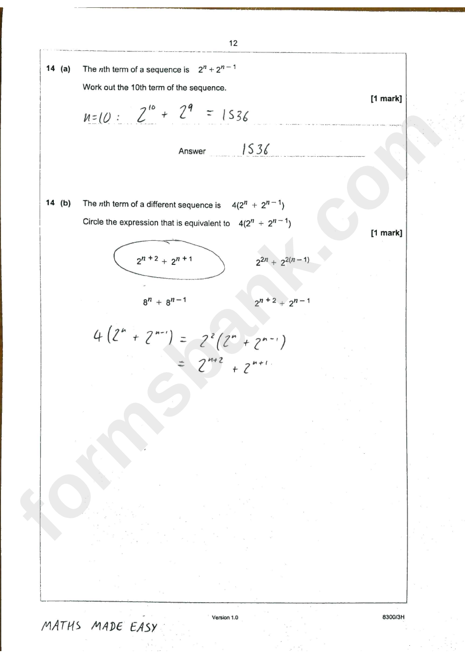 Aqa Gcse Mathematics Specification (8300/3h) With Answer Key - 2015