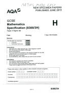 Aqa Gcse Mathematics Specification (8300/3h) With Answer Key - 2015