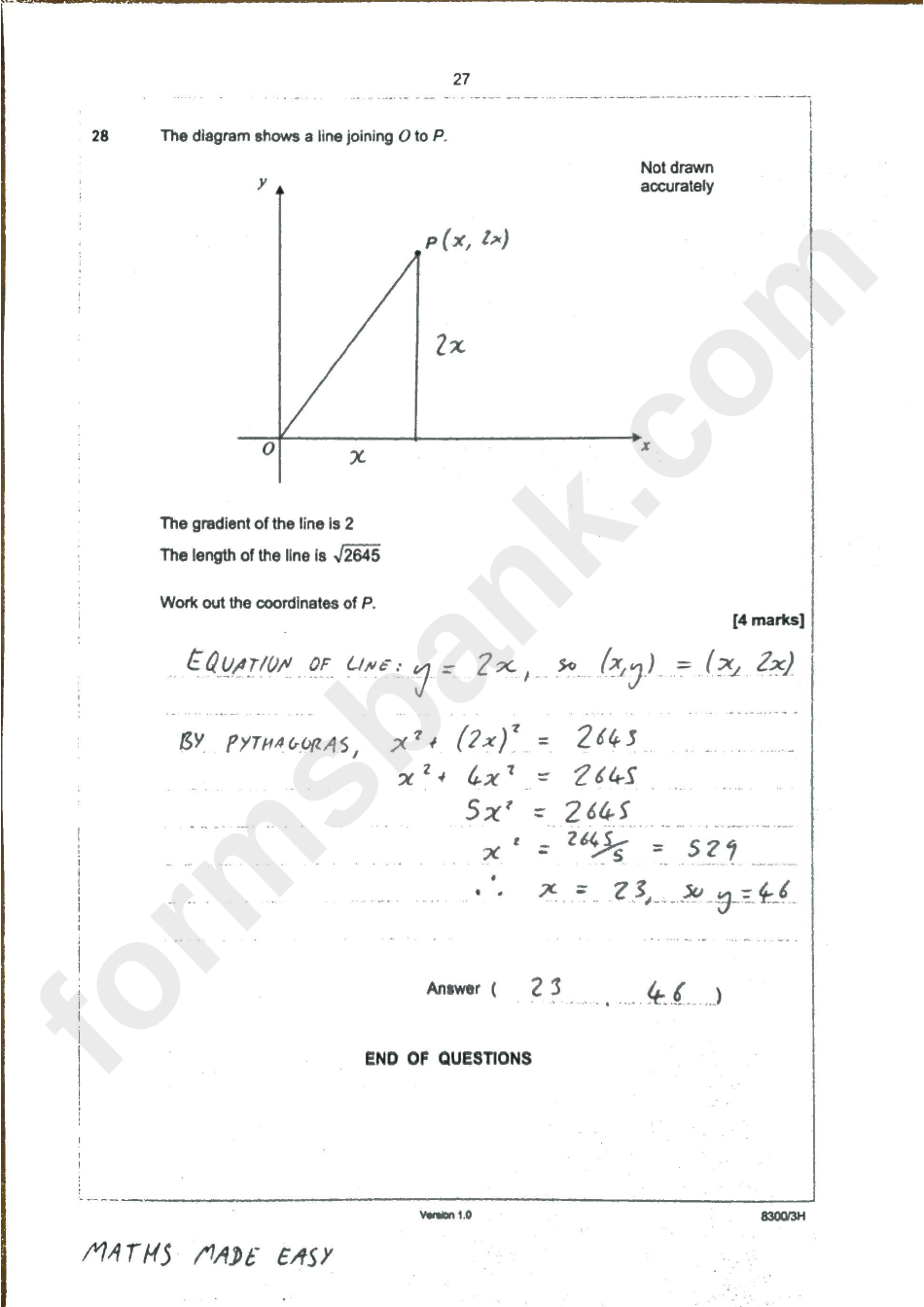 Aqa Gcse Mathematics Specification (8300/3h) With Answer Key - 2015