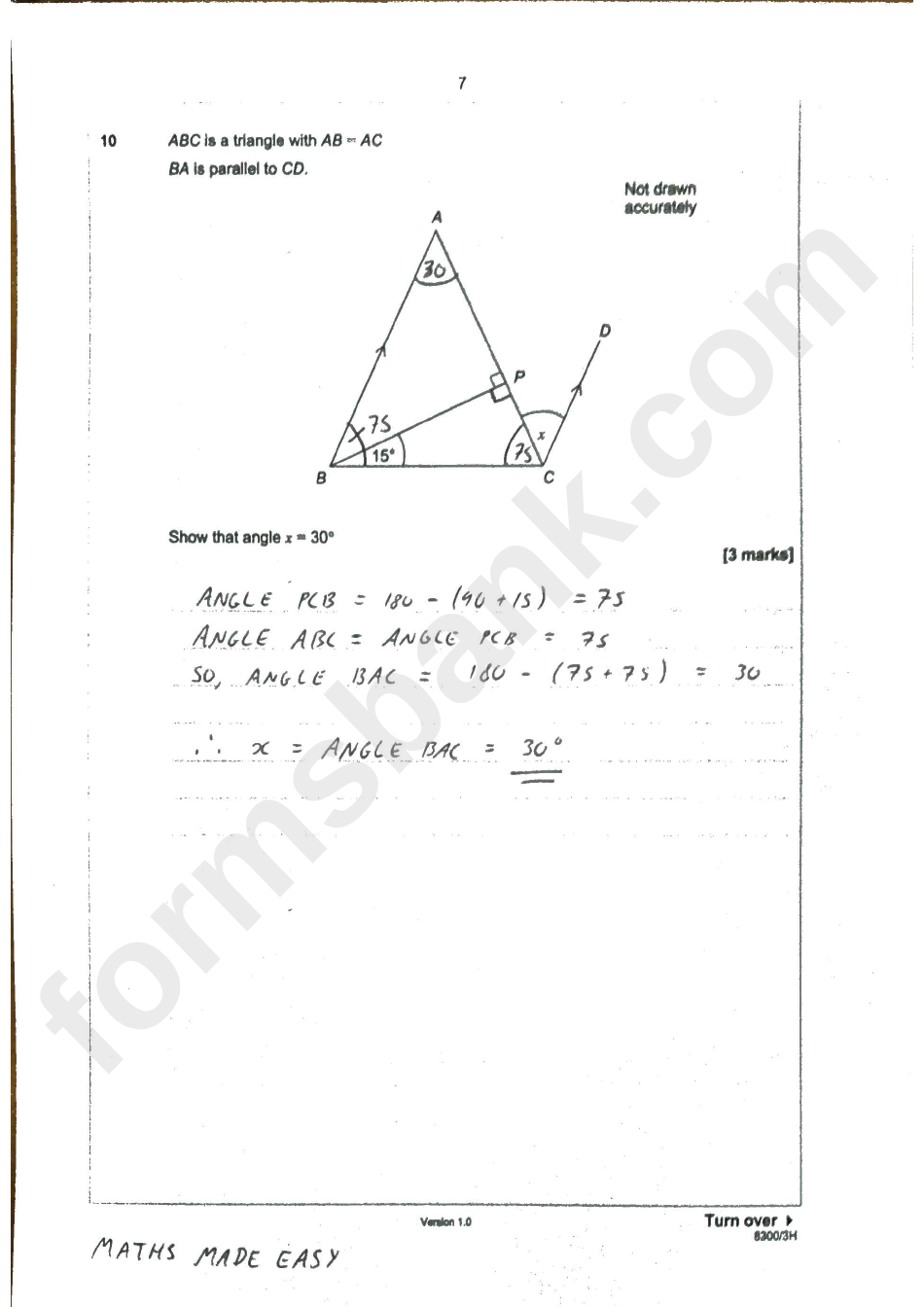 Aqa Gcse Mathematics Specification (8300/3h) With Answer Key - 2015