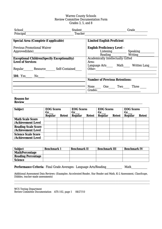 Fillable Form Ats-102 - Review Committee Documentation Form Printable pdf