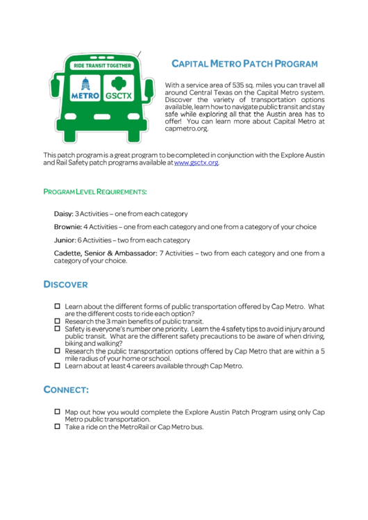 Capital Metro Patch Order Form - Girl Scouts Of Central Texas Printable pdf