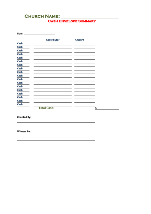 Cash Envelope Summary Printable pdf