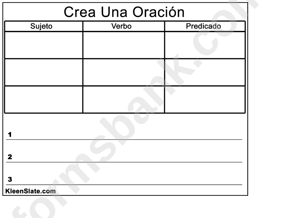 Crea Una Oracion Table Template (Spanish)