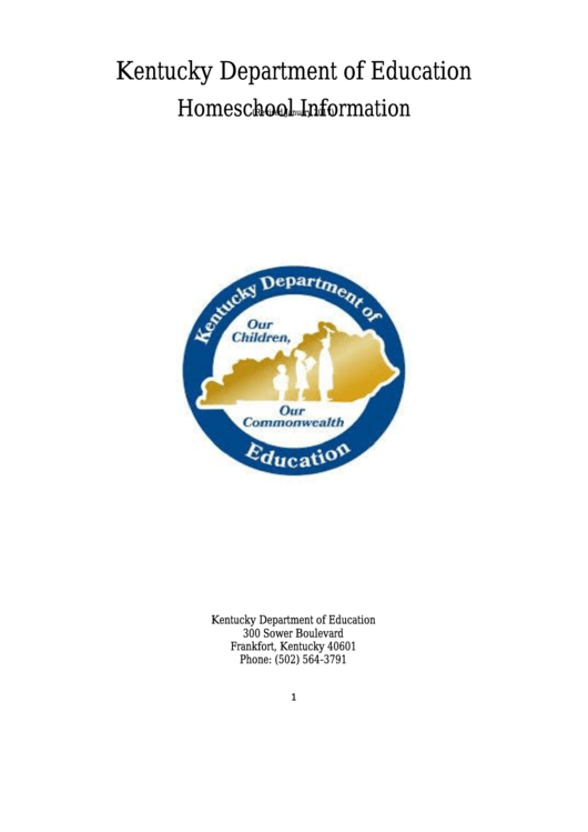 Homeschool Information Packet - Kentucky Department Of Education Printable pdf