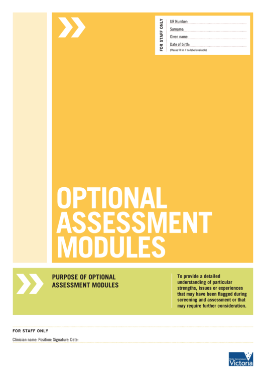 Optional Health Assessment Modules Form Printable pdf
