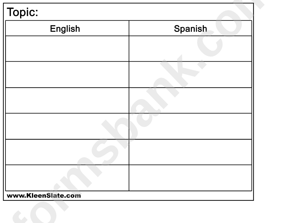 Topic Table (English-Spanish) Template