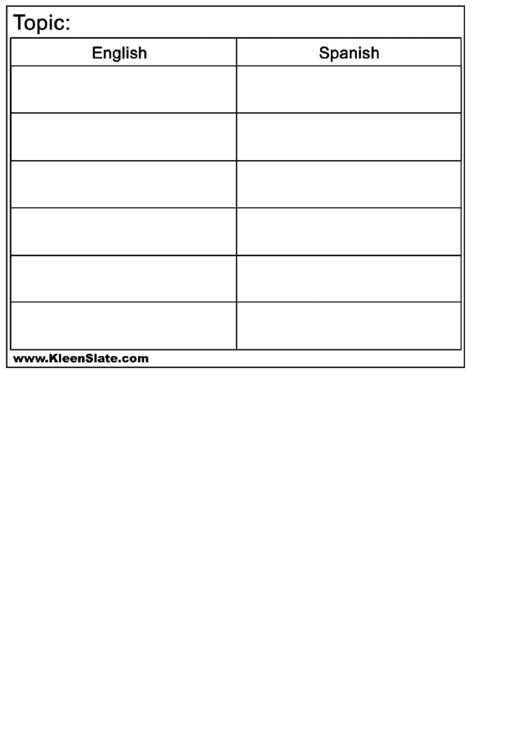 Topic Table (English-Spanish) Template Printable pdf