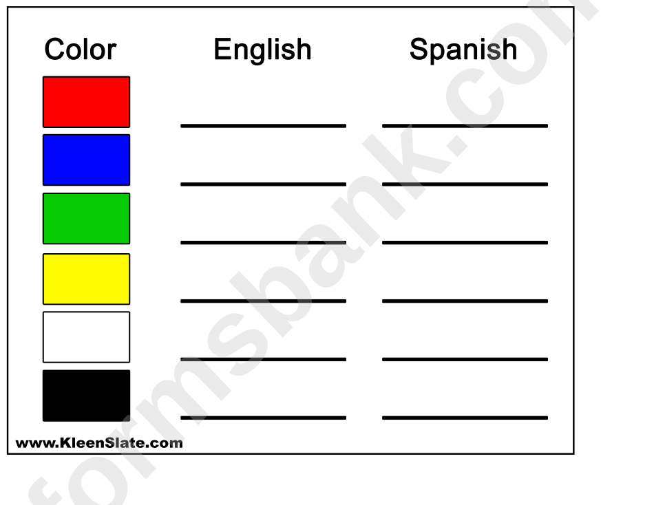 English-Spanish Color Vocabulary Worksheet