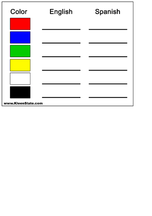 English-Spanish Color Vocabulary Worksheet Printable pdf