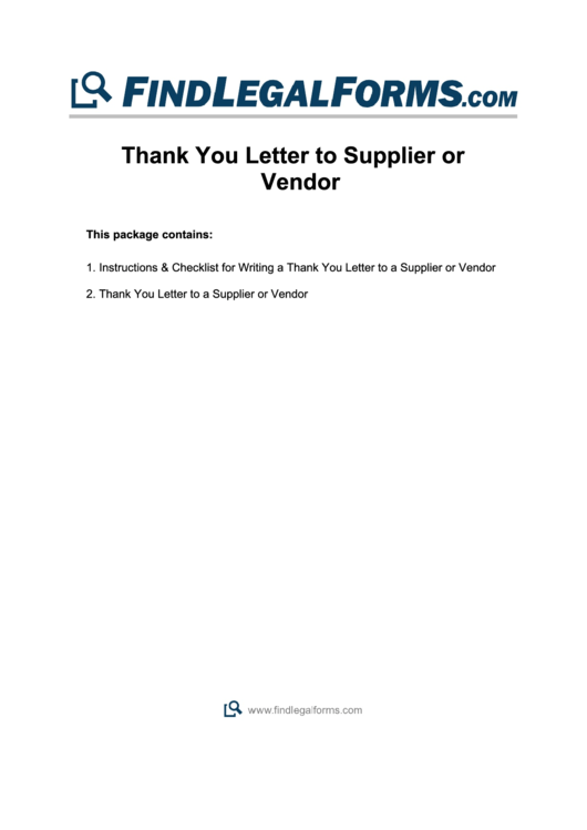 Thank You Letter To Supplier Or Vendor Printable pdf