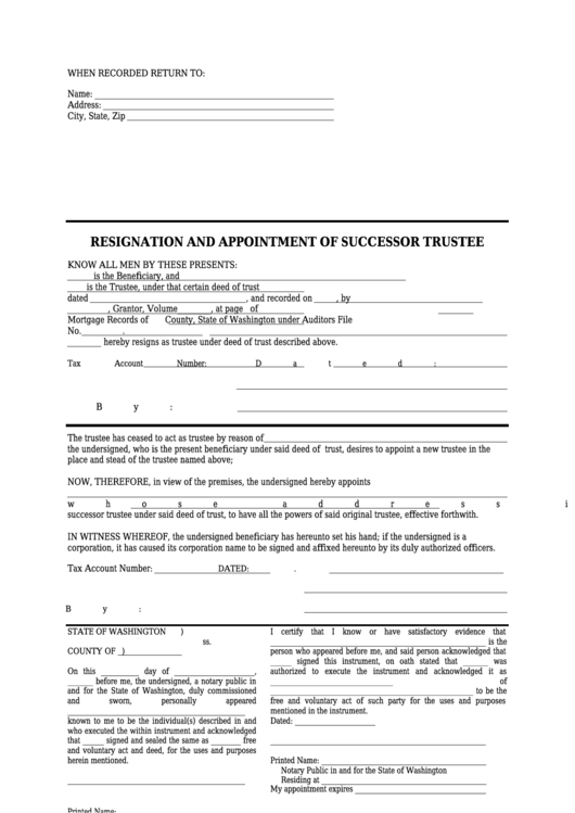 Resignation And Appointment Of Successor Trustee Form Printable Pdf Download