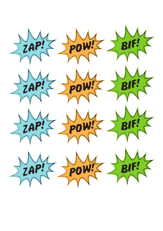 Superhero Speech Bubble Templates Zap, Pow, Bif printable pdf download