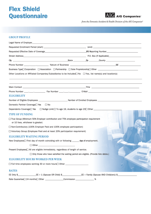 Flex Shield Questionnaire Template Printable pdf