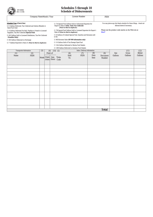 Fillable Schedule Of Disbursements - Seal Of The State Of Indiana Printable pdf