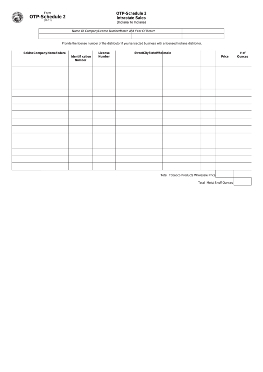 Fillable Form Otp-Schedule 2 - Intrastate Sales Printable pdf