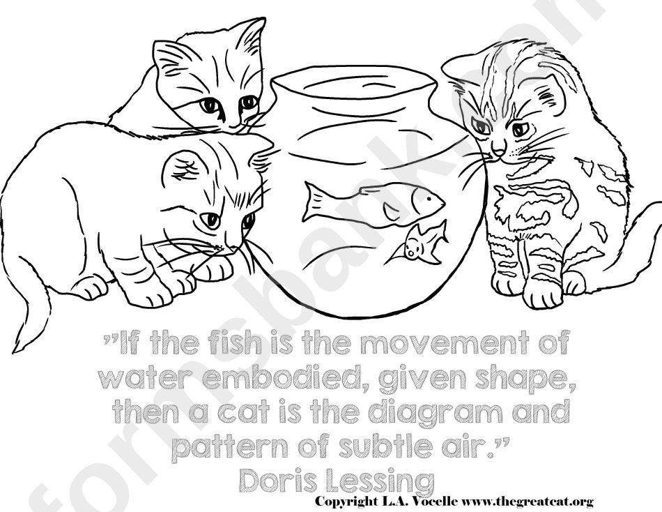 Cats And Fish Coloring Sheet
