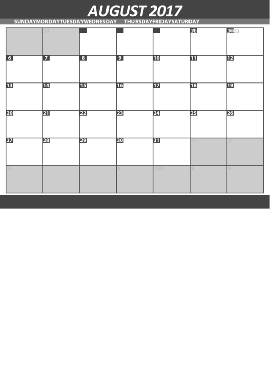 Grey August 2017 Calendar Template Printable pdf