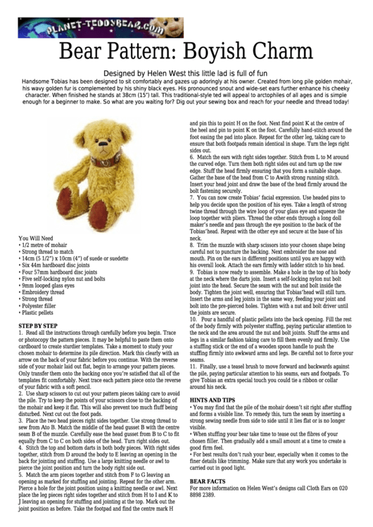 Bear Pattern Template Printable pdf