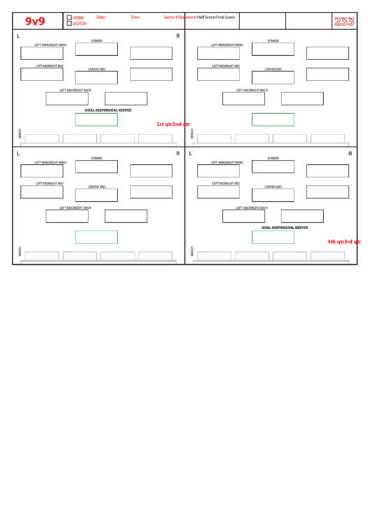 9v9 Soccer Formation Lineup Sheet Printable pdf