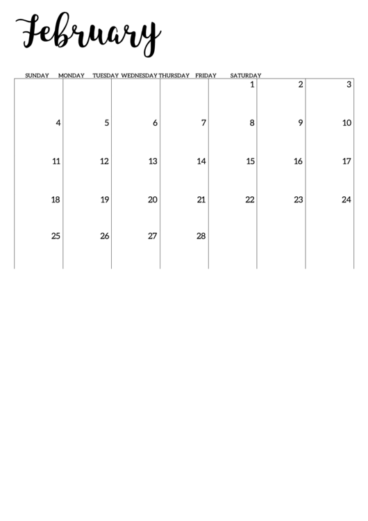 February 2018 Calendar Template Printable pdf