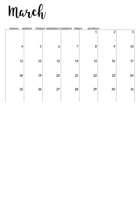 March 2018 Calendar Template Printable pdf