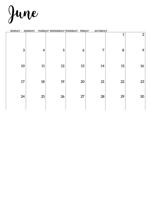 June 2018 Calendar Template Printable pdf