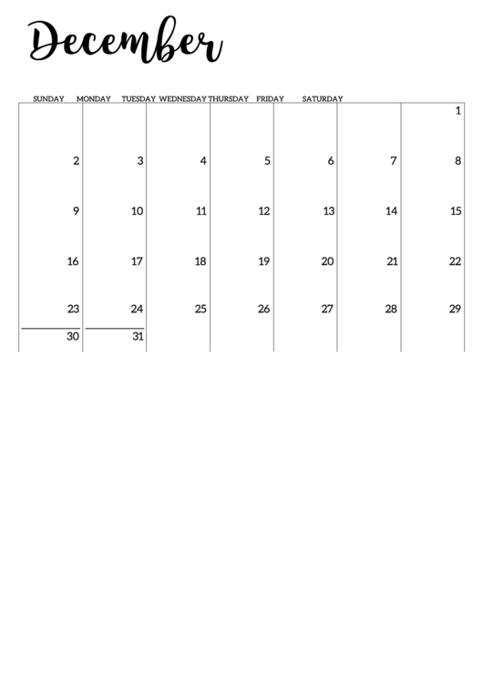 December 2018 Calendar Template Printable pdf