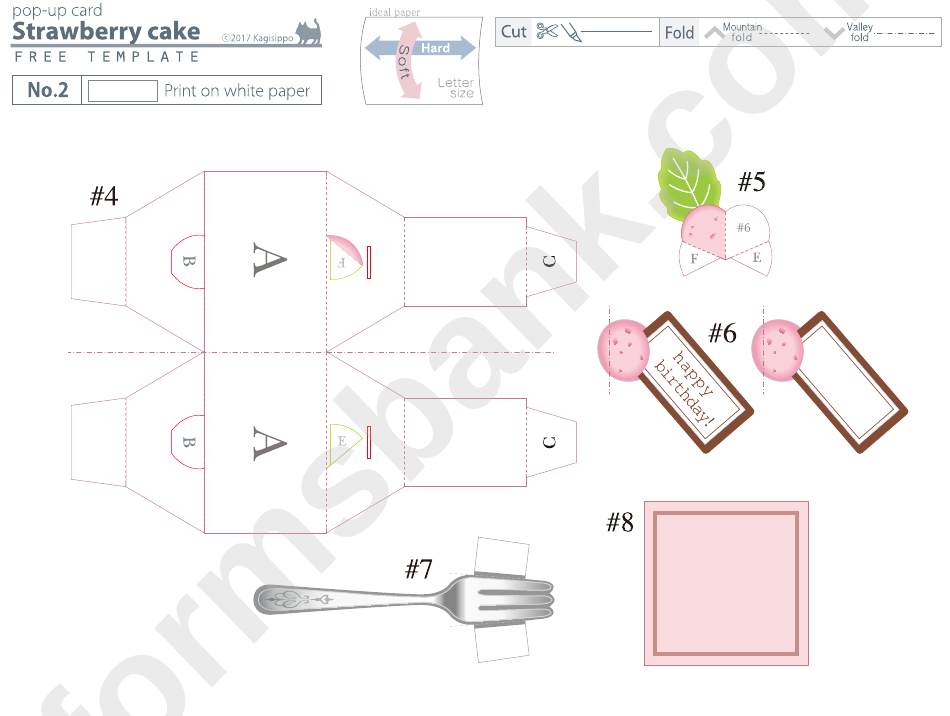 Strawberry Cake Pop-Up Card Template