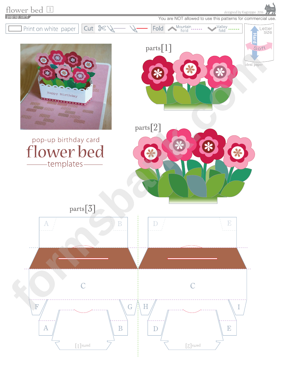 Flower Bed Pop Up Card Template Printable Pdf Download