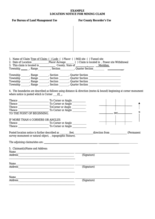 Location Notice For Mining Claim Form Printable pdf