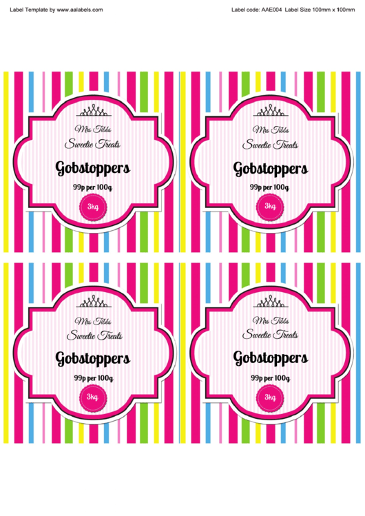 Fillable Gobstoppers Jar Label Templates Printable pdf