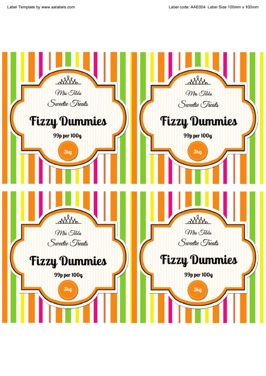 Fillable Fizzy Dummies Jar Label Template Printable pdf