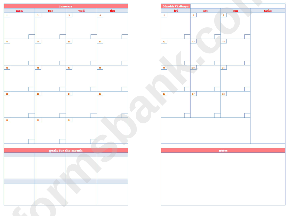 January Planner Template & Monthly Tasks List