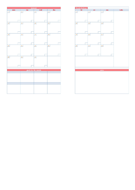 January Planner Template & Monthly Tasks List Printable pdf