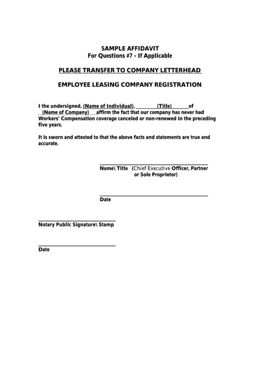 Employee Leasing Company Registration Form Printable pdf