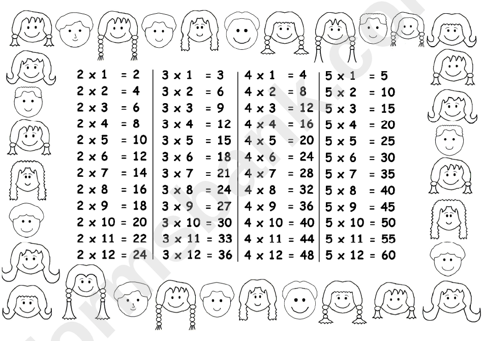 Black White Multiplication Chart 2 3 4 5 X 12 Printable Pdf Download