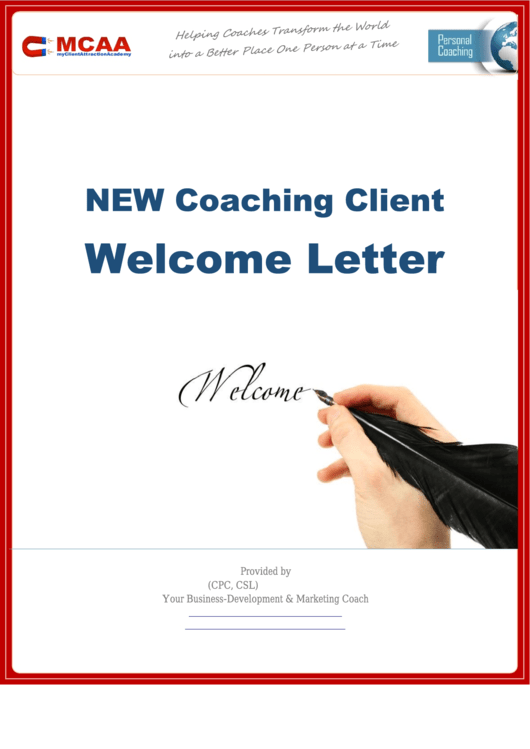 New Client Welcome Letter Sample Printable pdf