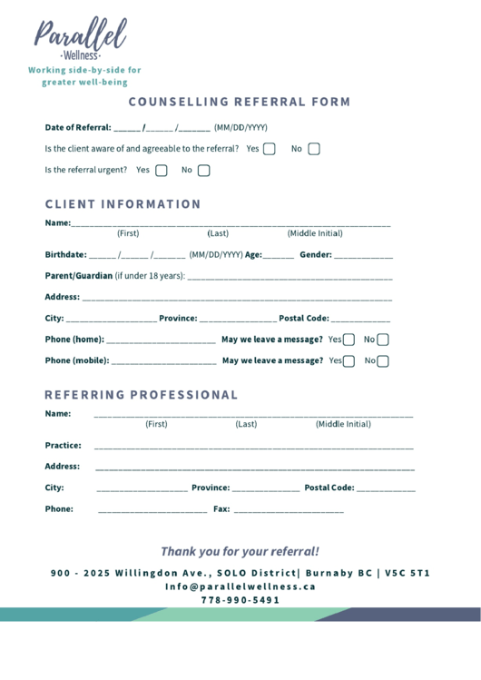 Counselling Referral Form Template Printable Pdf Download