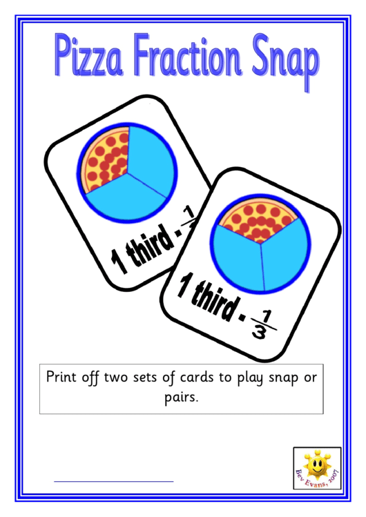 Pizza Fraction Snap Flash Card Templates Printable pdf