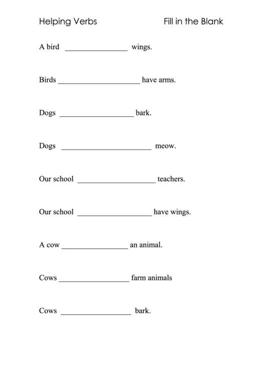 Helping Verbs Worksheet Printable pdf