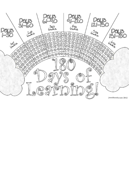 180 Days Of Learning Goal Tracking Sheet - Black & White Printable pdf