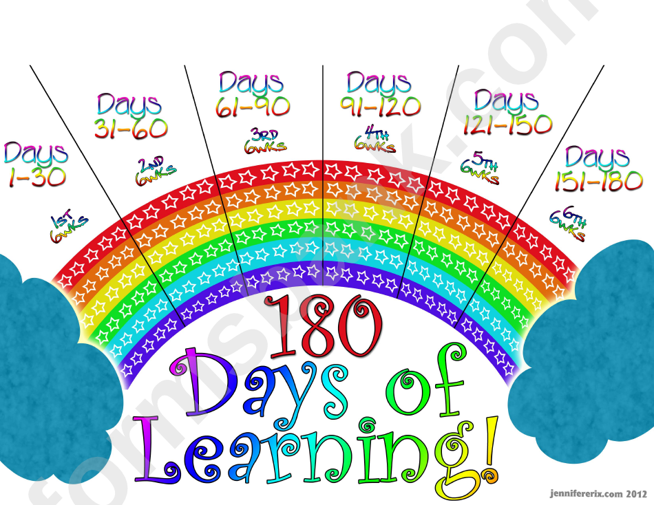 180 Days Of Learning Goal Tracking Sheet - Full Color Rainbow