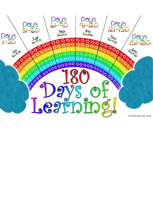 180 Days Of Learning Goal Tracking Sheet - Full Color Rainbow Printable pdf