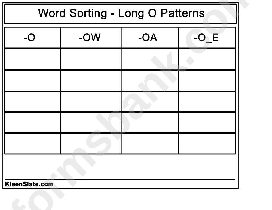 Word Sorting - Long O Worksheet Template