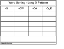 Word Sorting - Long O Worksheet Template