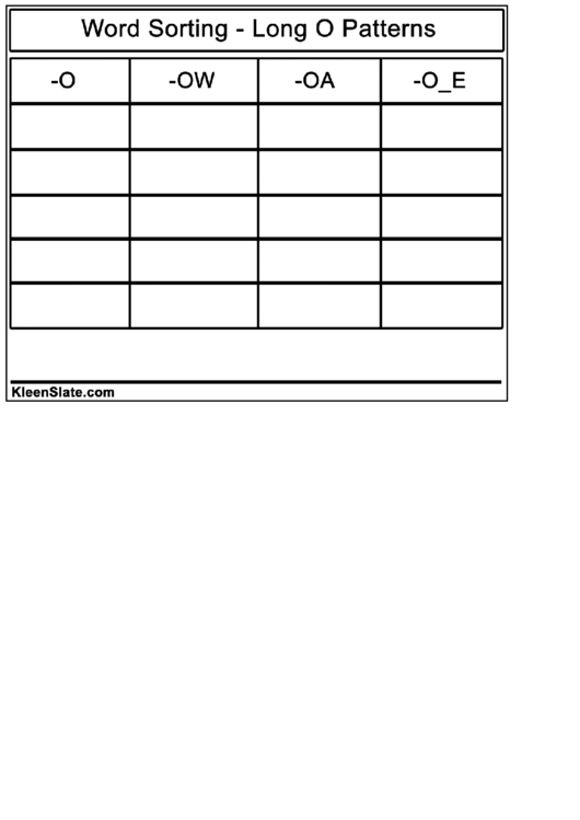 Word Sorting - Long O Worksheet Template Printable pdf